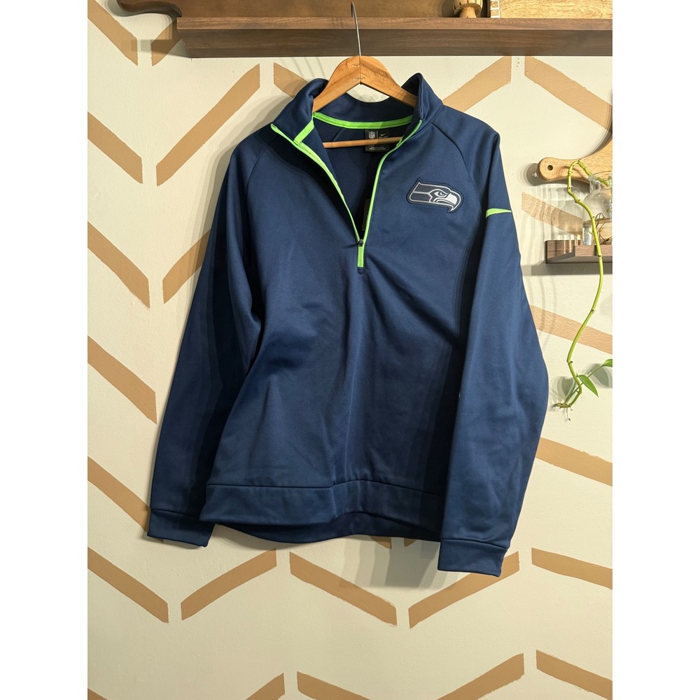 Nike Seattle Seahawks Quarter Zip Men Size M Navy‎ Blue Therma Dri-FIT Pullover